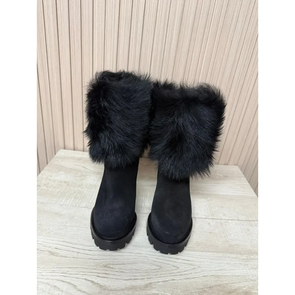 Prada Calzature Donna Real Fur Suede Leather Boots Size EU35 - Picture 5 of 12